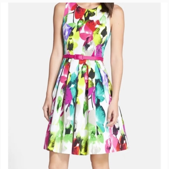 Eliza J Floral Print Fit & Flare Midi Dress Multi-Colored 6 Spring Summer Party - Picture 1 of 14